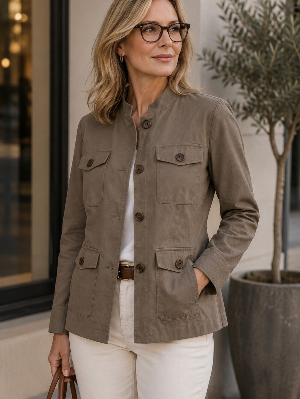 Chelsea28 Utility Jacket – Olive/Taupe | Cargo Style Lightweight Jacket